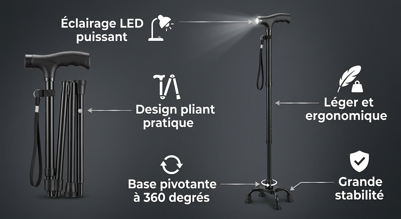 Canne Magique Pliante LED Sécurisée pour Vos Promenades