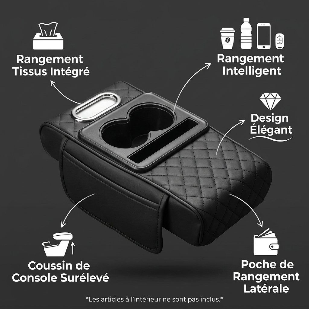 Organisateur de Console de Voiture en Cuir Multifonction