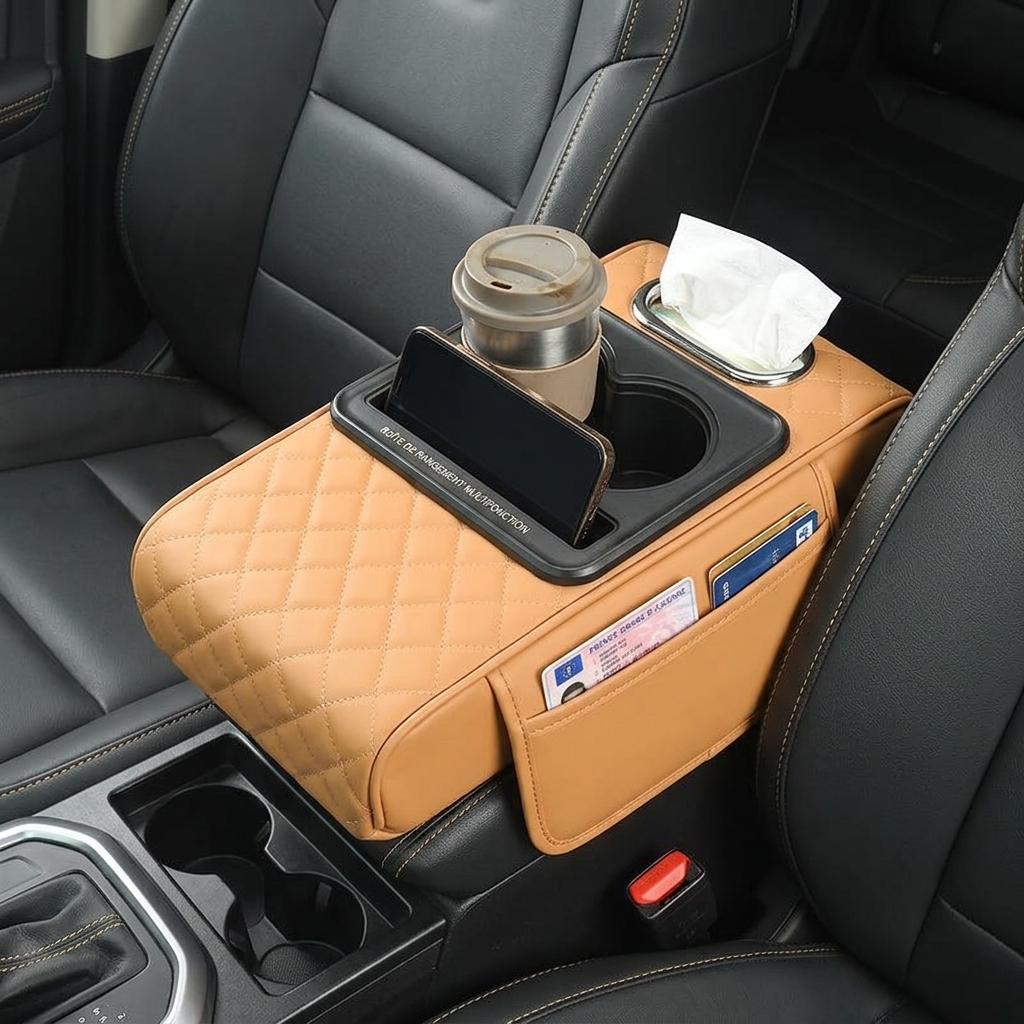 Organisateur de Console de Voiture en Cuir Multifonction