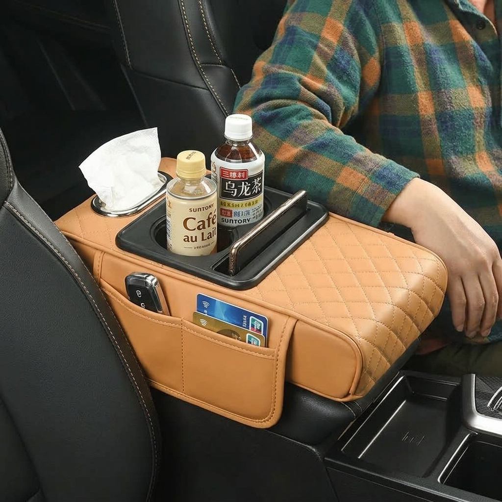 Organisateur de Console de Voiture en Cuir Multifonction