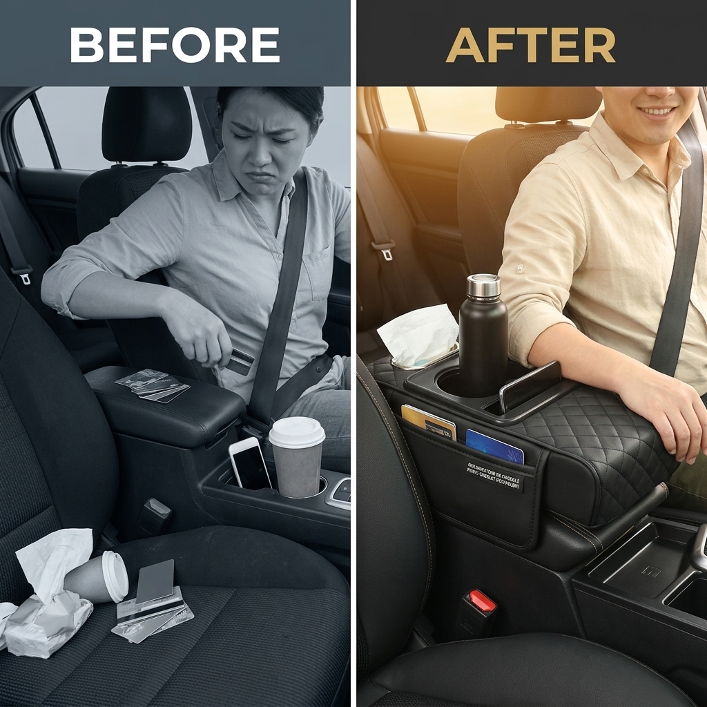 Organisateur de Console de Voiture en Cuir Multifonction
