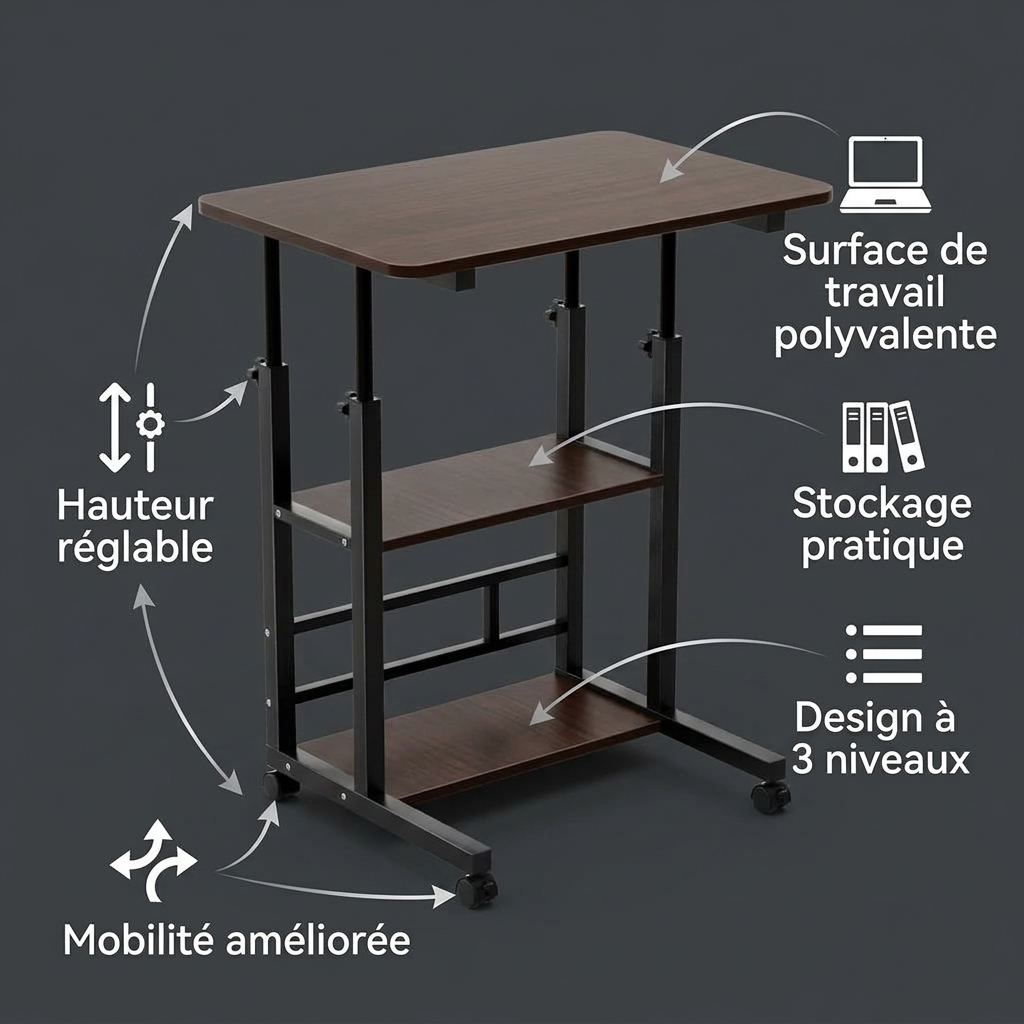 Table réglable avec roues pour un confort maximal